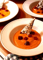 Cool Carrot Soup ma Roasted Beets ma Herbed Goat-Cheese Crisps