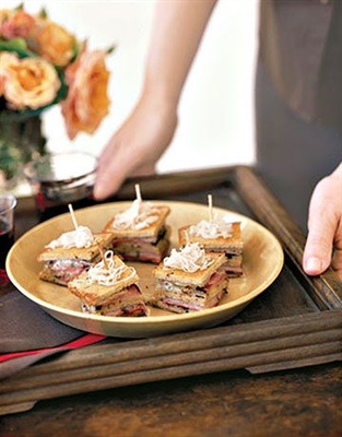 Mini Triple-Decker Pastrami Reuben Sandwiches