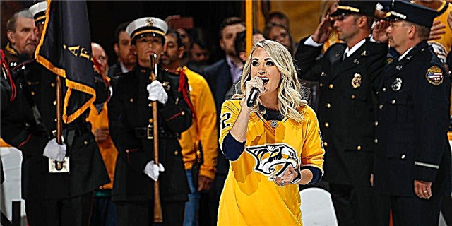 Carrie Underwood ຮ້ອງເພງຄືນ ໃໝ່ ທີ່ບໍ່ ໜ້າ ເຊື່ອຂອງເພງຊາດທີ່ Nashville Predators Game