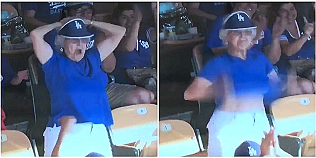 Hierdie skreeusnaakse dansende ouma het haar bra op die Dodgers se JumboTron geflits
