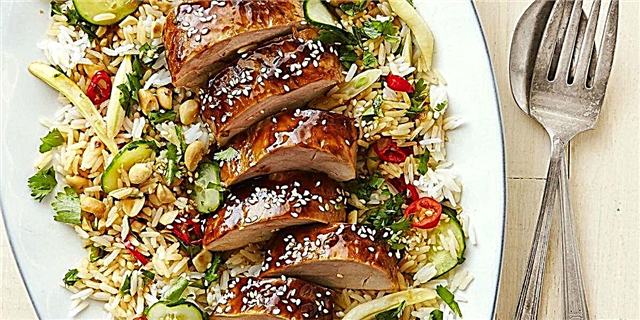 Hoisin-Glazed Pork Tenderloin ma Asia Rice Salad