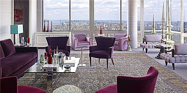 Ziara ya Manhattan penthouse ambayo hufanya mapambo ya rangi yaambarau ya mtindo