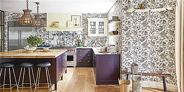 'N Rita Konig-ontwerpte kombuis met violet marmer en botaniese mure